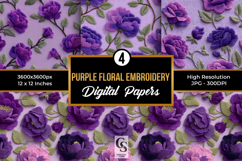 Purple Flowers Embroidery Digital Paper Product Image 1