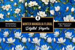 White Blue Painted Magnolia Flowers Pattern Product Image 1