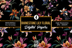 Rhinestone Lily Flowers Seamless Patterns Product Image 1