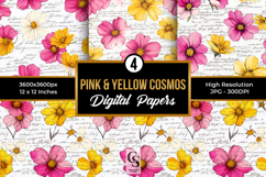 Pink and Yellow Cosmos Flowers Seamless Patterns Product Image 1