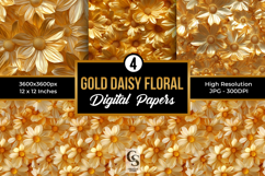 Gold Daisy Flowers Seamless Patterns Product Image 1