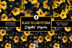 Black and Yellow Petunia Flowers Digital Paper Product Image 1