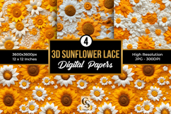 3D Crochet Sunflowers Lace Seamless Pattern Product Image 1