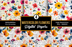 Watercolor Spring Flowers with Handwriting Seamless Pattern Product Image 1