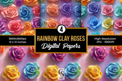 3D Rainbow Colorful Clay Roses Seamless Patterns Product Image 1