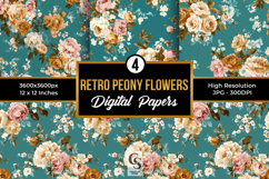 Retro Peony Flowers Seamless Patterns Product Image 1