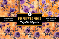 Purple Orange Watercolor Roses Seamless Pattern Product Image 1