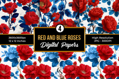 Bright Red Blue Roses Seamless Patterns Product Image 1