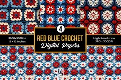 Red Blue Square Crochet Flowers Digital Papers Product Image 1