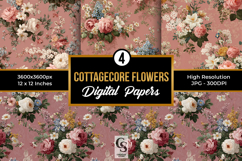 Vintage Cottagecore Flowers Digital Paper Pattern Product Image 1