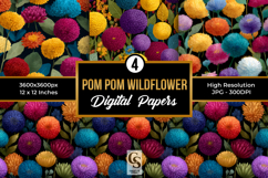 Colorful Pom Pom Flowers Digital Paper Product Image 1