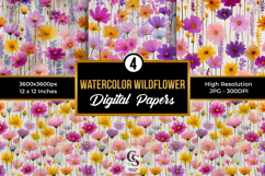 Watercolor Purple Wildflowers Digital Papers Product Image 1