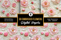 Elegant 3D Embossed Flowers Digital Paper Product Image 1