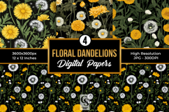 Cute Floral Dandelions Garden Seamless Patterns Product Image 1