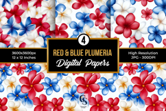 Red Blue American Plumeria Seamless Patterns Product Image 1