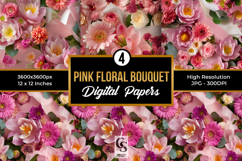 Pink Flowers Bouquet Digital Paper Seamless Pattern Product Image 1