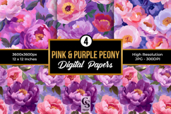 Pink and Purple Peony Flowers Seamless Patterns Product Image 1