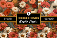 Retro Boho Flowers Seamless Patterns Product Image 1