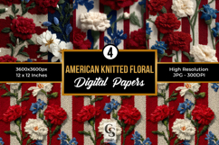American Knitted Red Blue Flowers Seamless Patterns Product Image 1