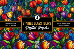 Colorful Stained Glass Tulip Flowers Patterns Product Image 1