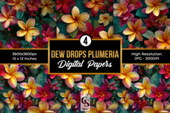 Plumeria Flowers with Dew Drops Seamless Patterns Product Image 1