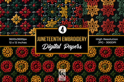 Red Green Yellow Juneteenth Embroidery Seamless Patterns Product Image 1