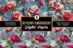 3D Pink Peony Embroidery Flowers Digital Paper Product Image 1