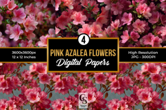 Pink Azalea Flowers Garden Digital Paper Product Image 1