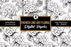 French Line Art Flowers Digital Papers Product Image 1