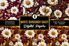 Burgundy White Daisy Flowers Seamless Patterns Product Image 1