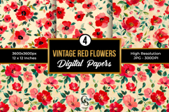 Creamy Red Watercolor Flowers Pattern Product Image 1