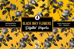 Black Ink Drawn Roses Seamless Pattern Product Image 1