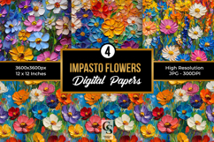 Colorful Impasto Painted Flowers Digital Paper Product Image 1