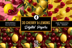 3D Cherries and Lemons Seamless Patterns Product Image 1
