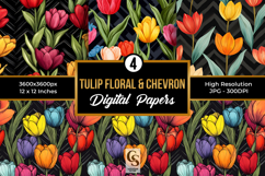 Colorful Tulip Flowers and Chevron Pattern Product Image 1