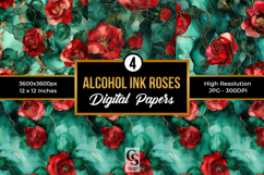 Red Green Alcohol Ink Roses Seamless Patterns Product Image 1