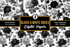 Black and White Roses Digital Paper Product Image 1