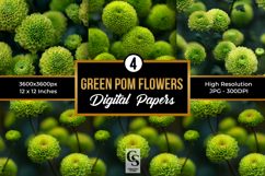 Green Pom Pom Flowers Digital Paper Product Image 1