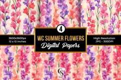 Watercolor Summer Flowers Patterns Product Image 1