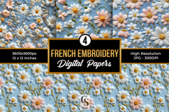 French Daisy Floral Embroidery Seamless Patterns Product Image 1