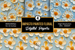 Impasto Painted 3D Flowers Digital Paper Product Image 1