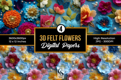 3D Colorful Beaded Felt Flowers Digital Paper Product Image 1
