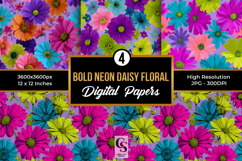 Bold Neon Daisy Flowers Seamless Patterns Product Image 1