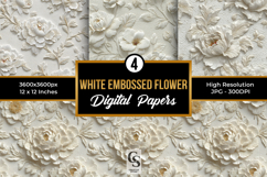 White Embossed Flowers Seamless Patterns Product Image 1