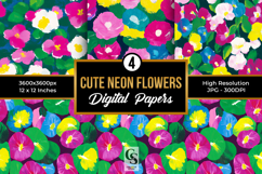 Colorful Neon Painted Flowers Seamless Patterns Product Image 1