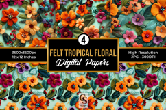 Tropical Felt Flowers Seamless Patterns Product Image 1