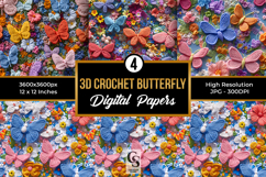 3D Crochet Floral Butterflies Digital Papers Product Image 1