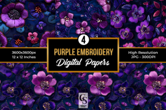 Purple Floral Embroidery Seamless Patterns Product Image 1