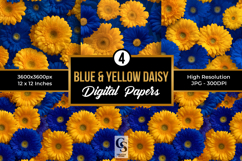 Blue and Yellow Gerbera Daisy Flowers Digital Paper Product Image 1