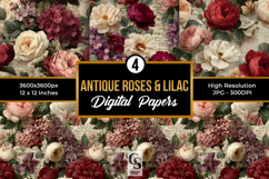 Antique Roses and Lilac Digital Papers Product Image 1